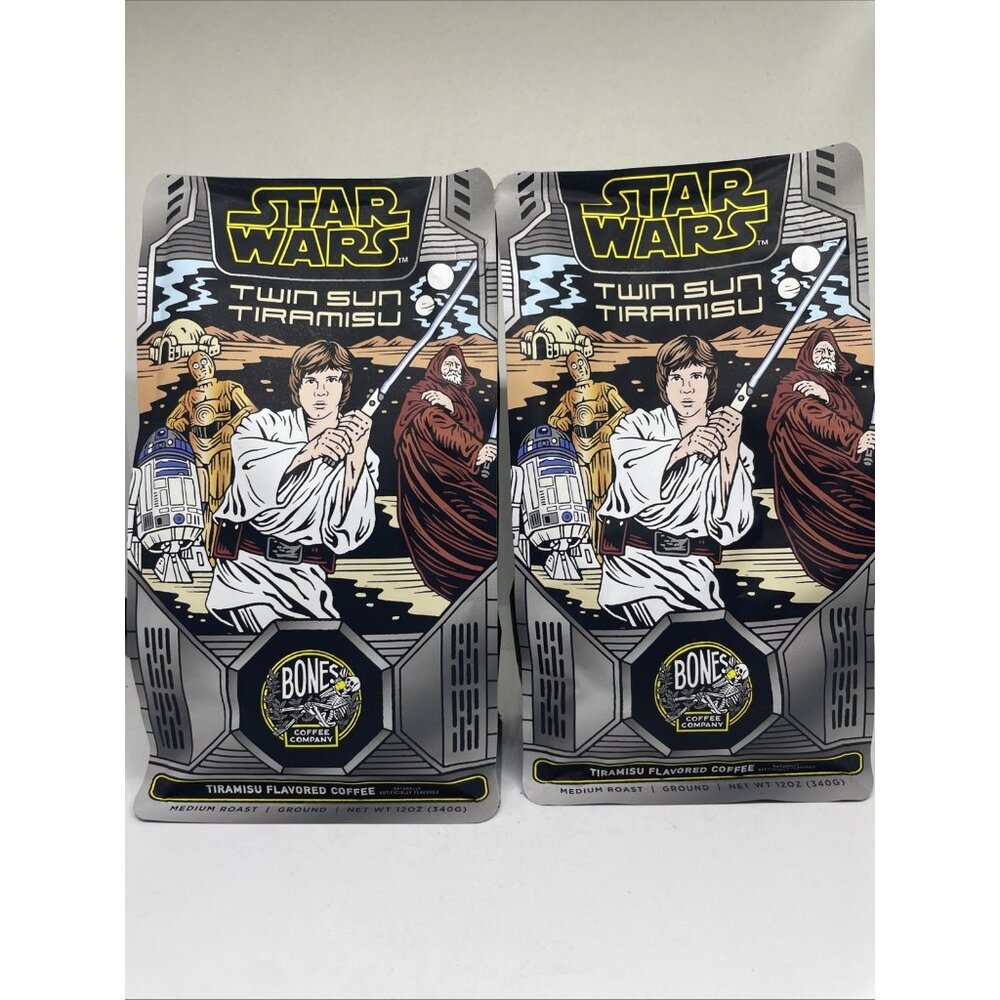 Bones Coffee Co Star Wars Twin Sun TIRAMISU MEDIUM ROAST GROUND 2 Bags 12 Oz